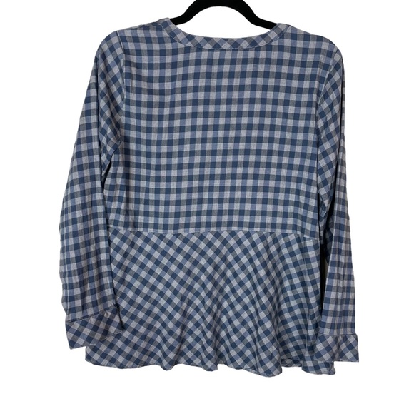 JJill Plaid Oversized Blouse Top Blue Gray Flowing Size Petite Small Long Sleeve - Picture 2 of 16